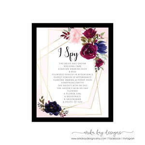 Floral I Spy Wedding Sign -  8x10 - Instant Download, Wedding Signage, Bridal Shower, Digital Wedding, Reception, Wedding Game,