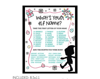 What's Your Elf Name Printable, DOWNLOAD, Christmas Holiday Party Activity, Party Game, Instant Digital Download