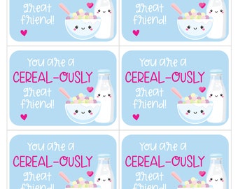 Cereal Pun Valentine's Day Tags, Instant Download, Printable Valentine's Day Bag Toppers - Valentine Gift Tag - DIY