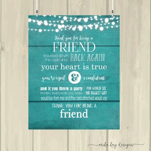 Printable Quote, Thank You, Friendship, Gift, Blue, Rustic, Digital Download, DIY, Print at Home