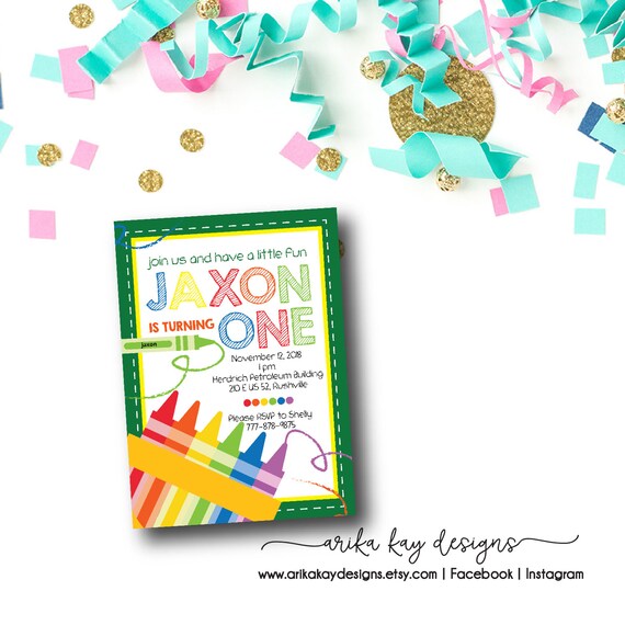 crayon birthday invitation kid birthday colorful invite art party craft boy girl scribble digital file instant download kid birthday invitations