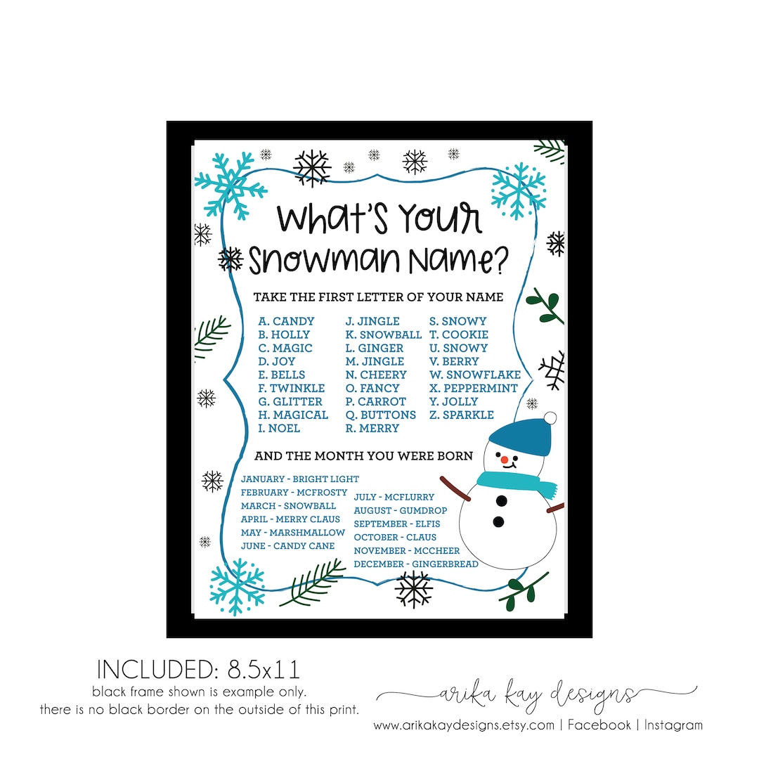 What's Your Snowman Name Printable DOWNLOAD Christmas