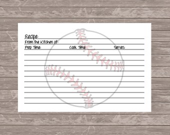 Baseball Recipe Cards - DIGITAL DOWNLOAD - 4x6 - Bridal Shower - Sports Lover - New Home