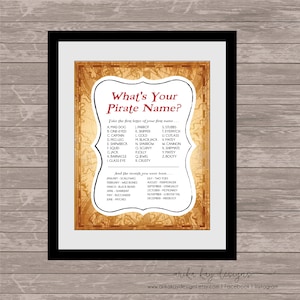 What&#39;s Your Pirate Name Printable, Treasure Hunt Sign, DOWNLOAD, Pirate Birthday Party, Party Game, Instant Digital Download