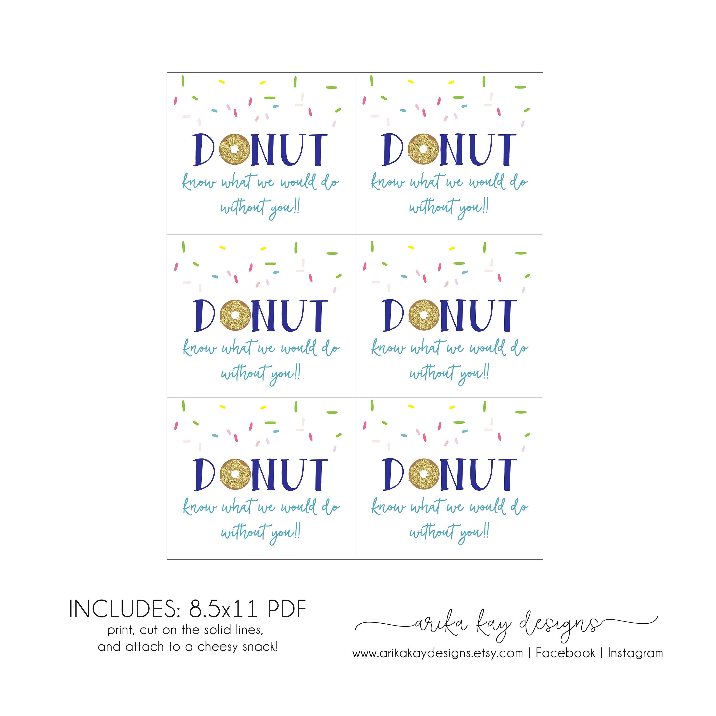 Snack Gift Tag DIY Donut Know What We Would Do Without You Etsy