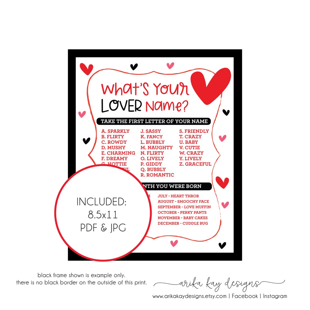 What's Your Lover Name Printable, DOWNLOAD, Valentine Holiday Party ...