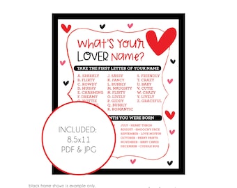 What's Your Lover Name Printable, DOWNLOAD, Valentine Holiday Party Activity, Party Game, Classroom Valentine's Day, Instant Digital Print