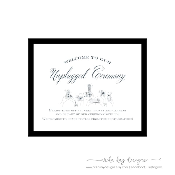 Unplugged Wedding Ceremony Signage Paparazzi Cameras -  8x10 - Instant Download, Printable Unplugged Wedding Sign, Digital Wedding Sign