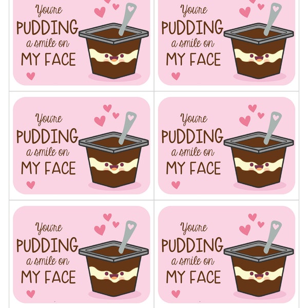 Pudding Gesicht Wortspiel Valentinstag Tags, Sofort Download, druckbare Valentinstag Taschendeckel - Valentinstag Geschenkanhänger - DIY