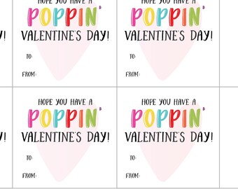 Have a POPPIN' Valentine's Day Digital Printable Valentine Tags, FLAT, Instant Download, Printable - Valentine Pop Gift Tag - DIY