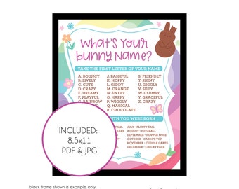 What's Your Bunny Name Printable, DOWNLOAD, Easter Holiday Party Activity, Party Game, Classroom Activity, Instant Digital Download