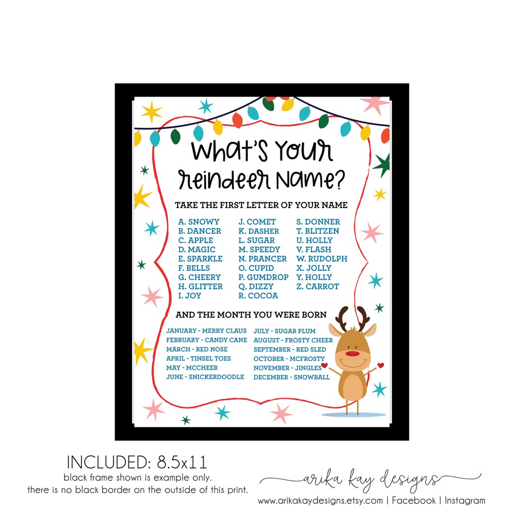 What's Your Reindeer Name Printable DOWNLOAD Christmas