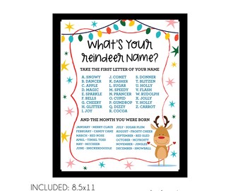What's Your Reindeer Name Printable, DOWNLOAD, Christmas Holiday Party Activity, Party Game, Instant Digital Download