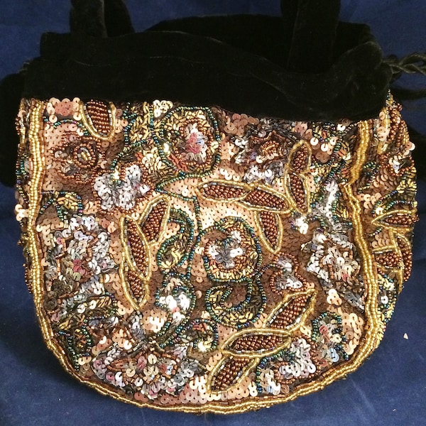 Black Velvet and metalic bead Chicos  purse