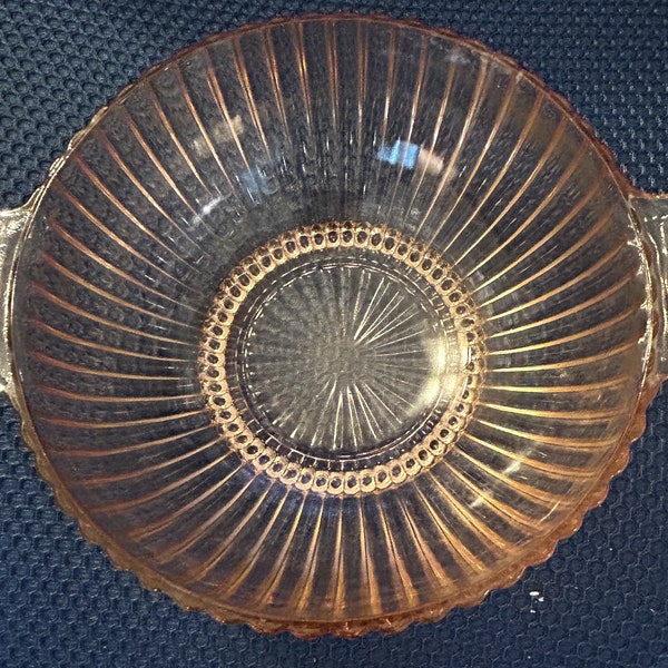 Pink Depression Glass 2 handle Bowl