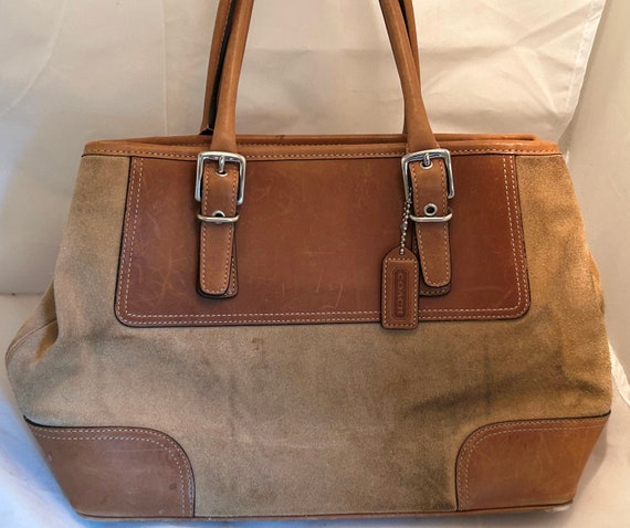 Vintage Coach Tan Buckle Leather & Suede Shoulder Bag Purse 7559