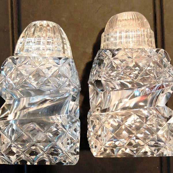 Pair of Brilliant Cut Glass salt and pepper shakers with glass caps