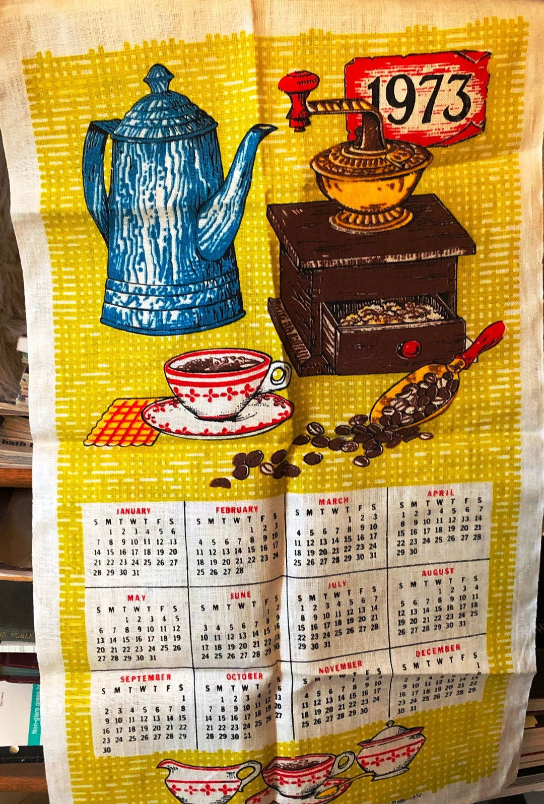 1973 Leinen Kalender Geschirrtuch mit Kaffeekanne Mühle und - Etsy.de