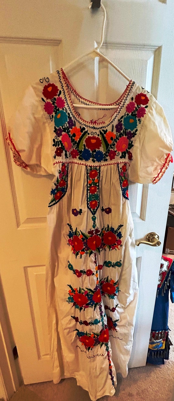 Hand embroidered long Spanish Mexican Dress
