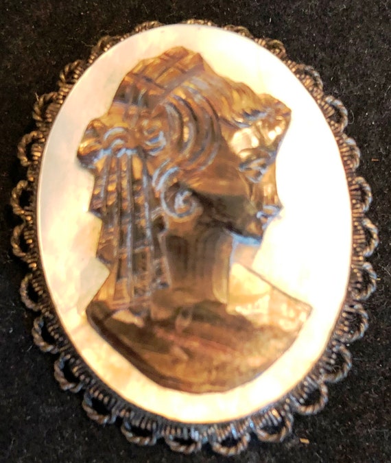 Sterling Silver and Carved Abalone Shell Cameo pin