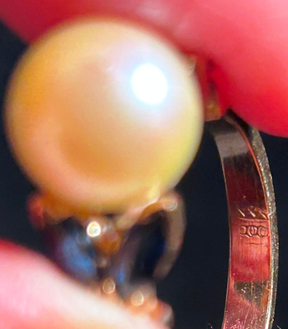 18kt gold Pearl and Sapphire Ring - image 2