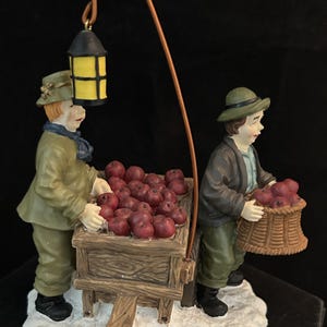 Mervyns 1998 Christmas Village Men with Apple Cart