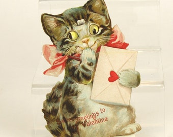 Adorable Vintage Animated Cat Valentine's Day Card