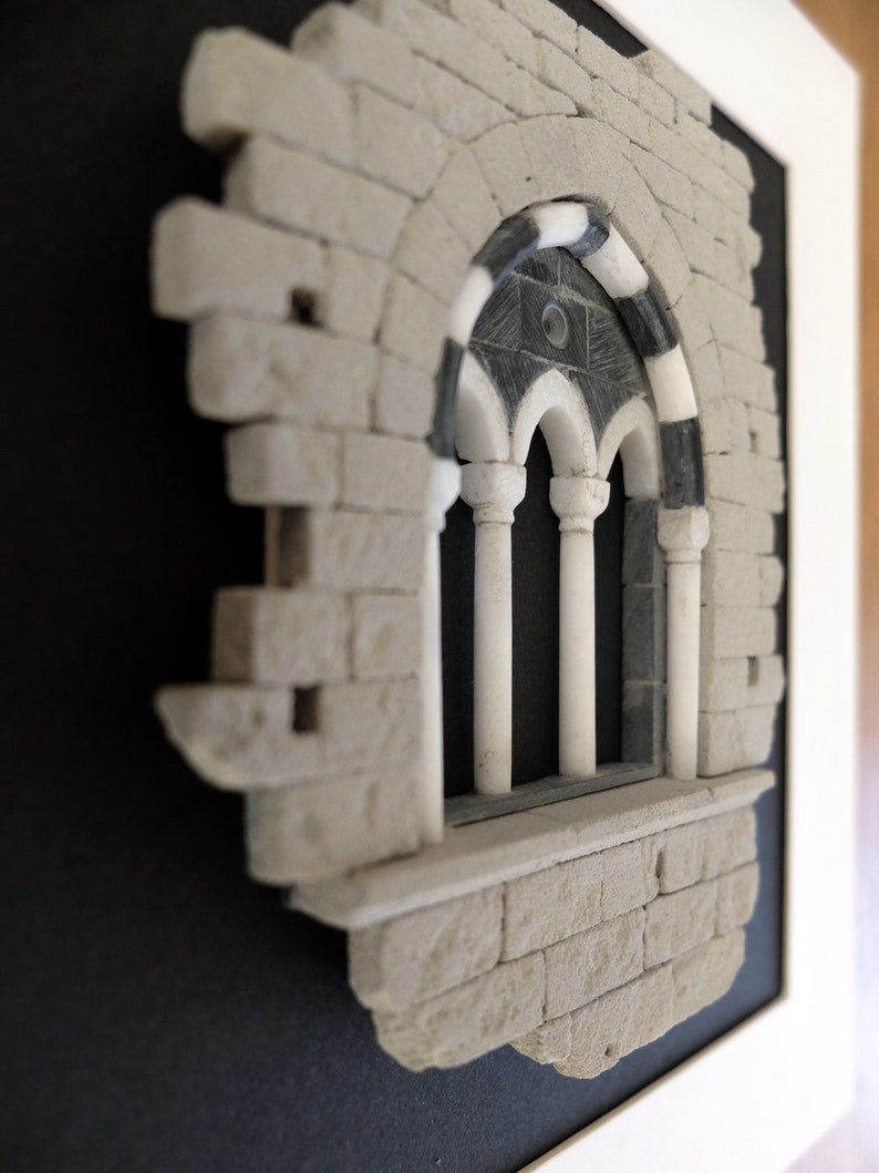 San Fruttuoso medieval stone window artistic miniature, architecture model, Italy image 7