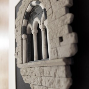 San Fruttuoso medieval stone window artistic miniature, architecture model, Italy image 4
