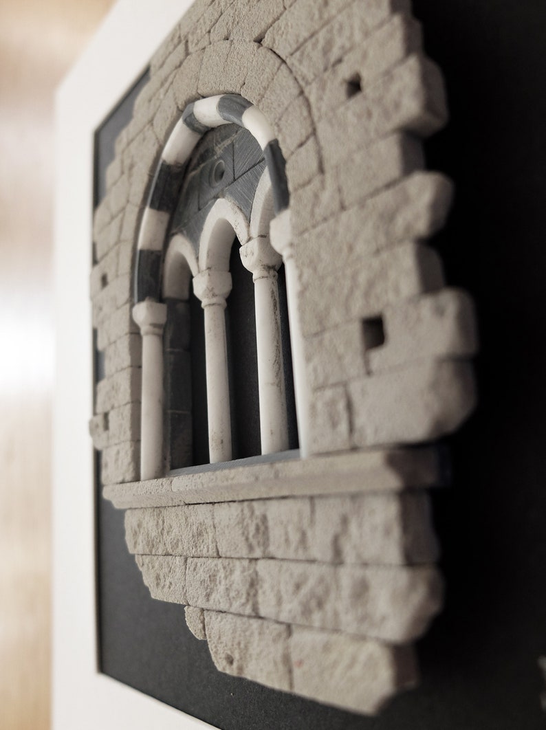 San Fruttuoso medieval stone window artistic miniature, architecture model, Italy image 4