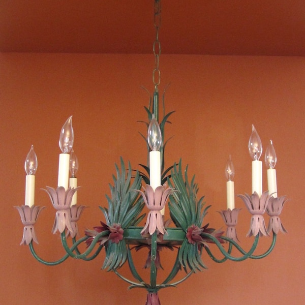 Vintage Lighting 1960s Hollywood Regency garden room chandelier. Will recolor