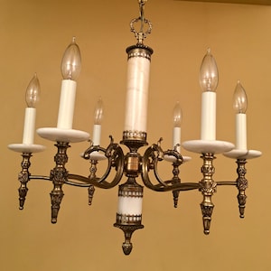Vintage Lighting 1970s marble chandelier by Moe. Hollywood Regency