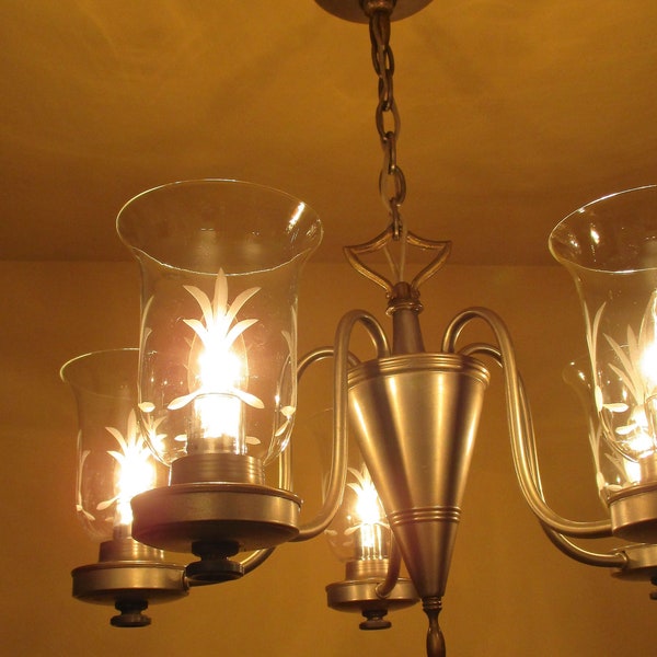 Vintage Lighting 1940s pewter-like chandelier by Lightolier. Rewired!