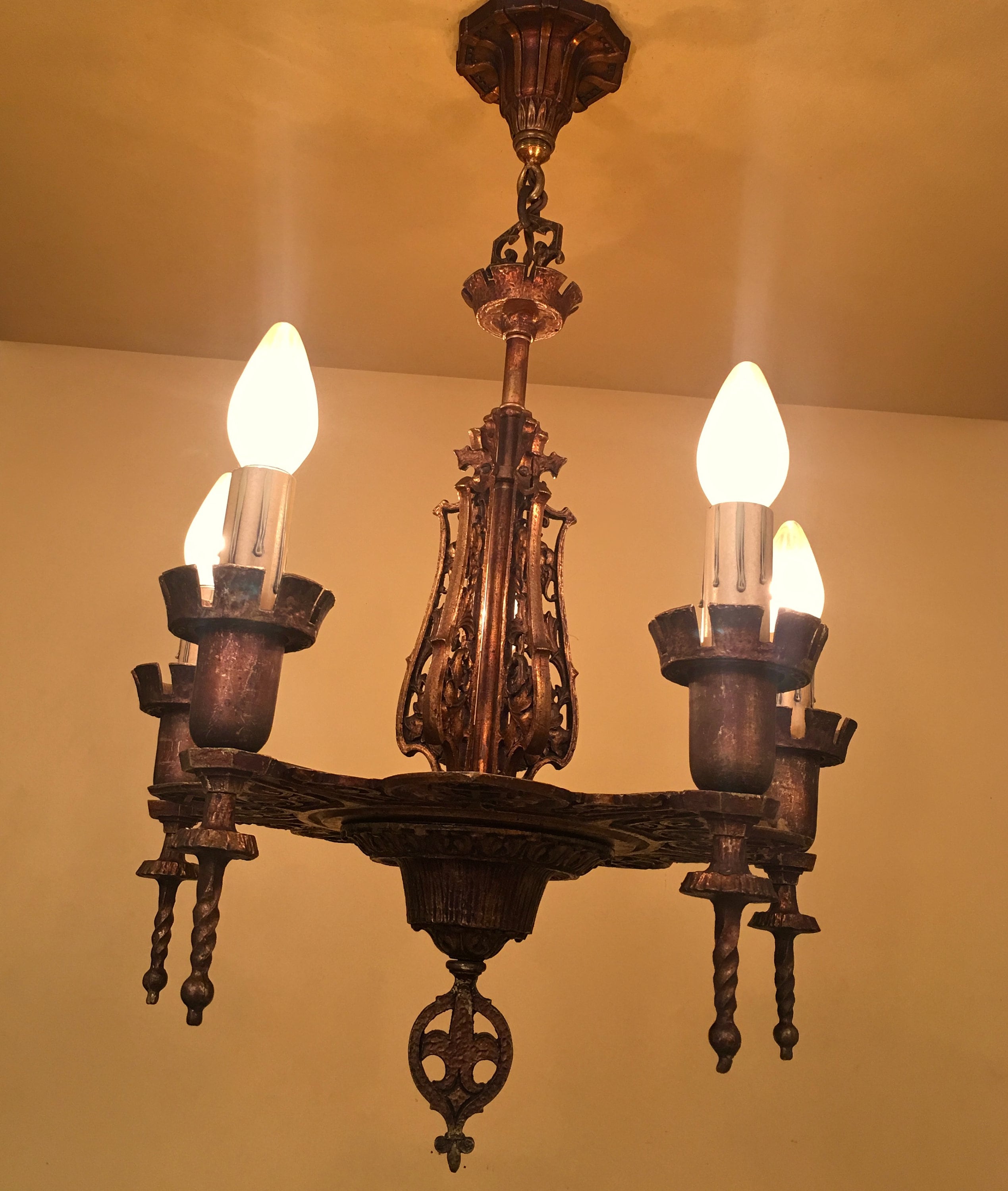 Vintage Lighting 1910 pull chain ceiling fixture. Roses! Rewired