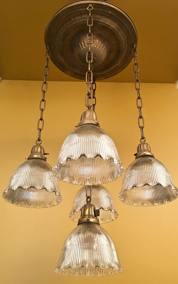 1920 Holophane Shower Pan Chandelier Etsy