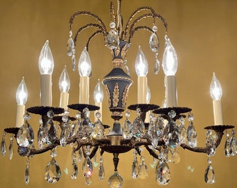 【VINTAGE HOLLYWOOD】Chandelier Crystal Hairpin Vintage Lighting 1960s Hollywood Regency brass black crystal