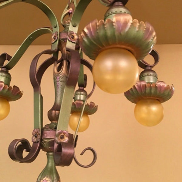 Vintage Lighting 1920s. Green! 1 chandelier 2 sconces. Lincoln “Pompeian”