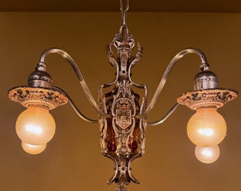 Vintage Lighting 1920s Spanish Revival chandelier. SILVER!