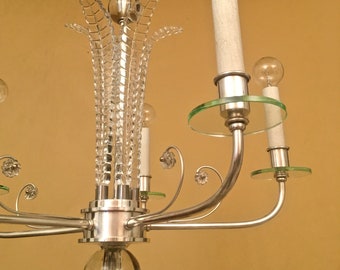 Vintage Lighting 1930s silver Art Deco chandelier EXTRAORDINARY!