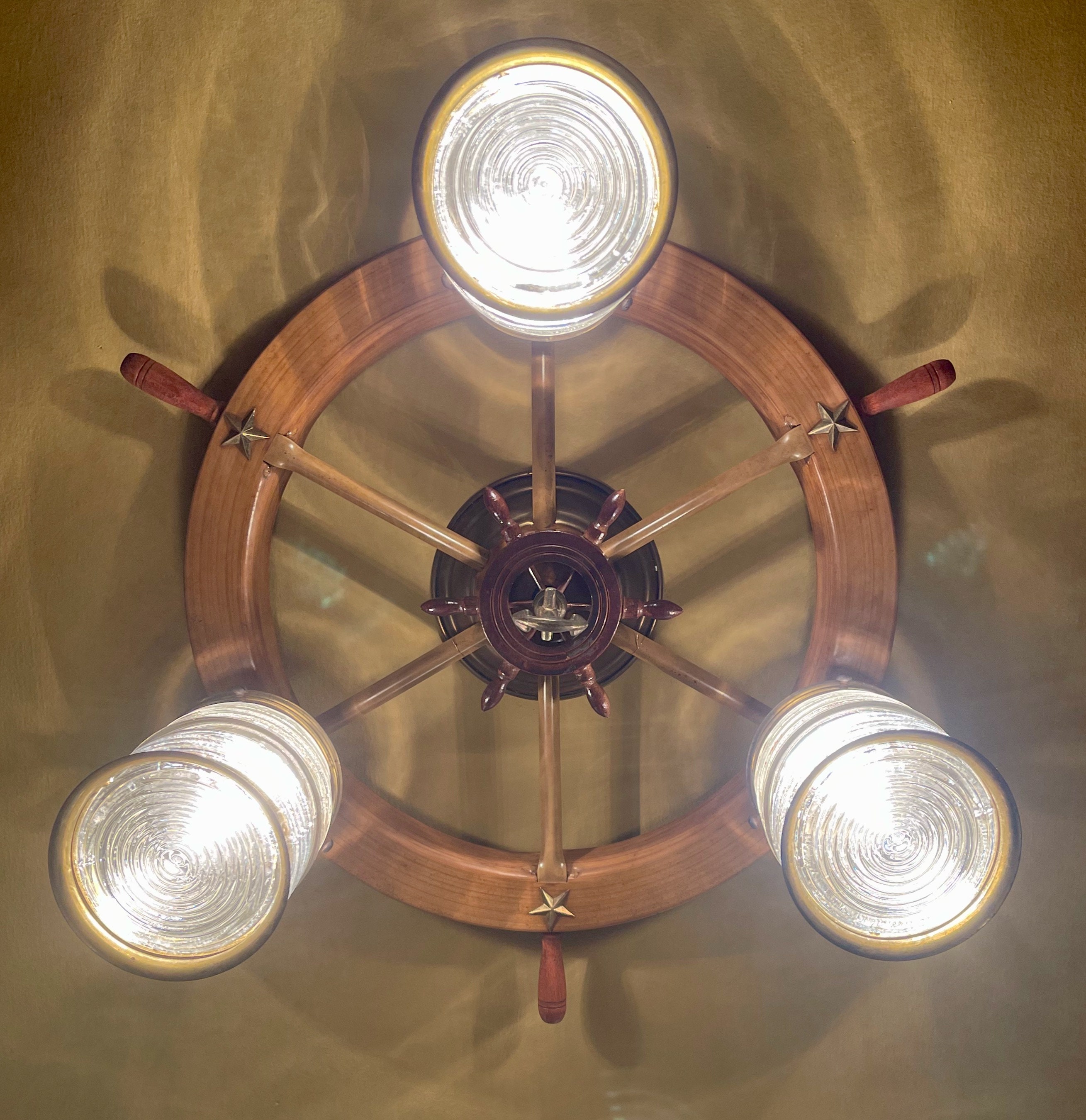 Vintage Lighting PAIR 1930s Maritime Fresnel Ship's Wheel Ceiling