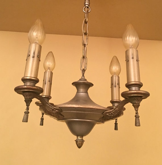 Vintage Lighting 1910 pull chain ceiling fixture. Roses! Rewired!
