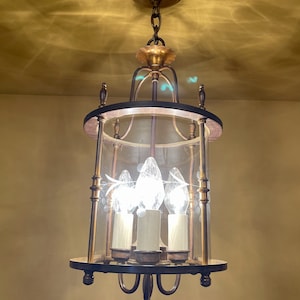 Vintage Light PAIR of 1940s chandeliers by Halcolite. Wheel cut shades!