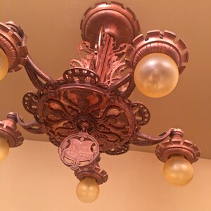 Vintage Lighting 1920s coppery THISTLE ceiling fixture. LIGHTOLIER! Extraordinary!