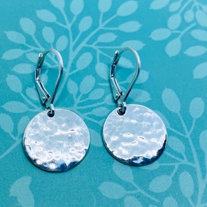 Sterling Silver Hammered Circle   lever backs Earrings - Dolly