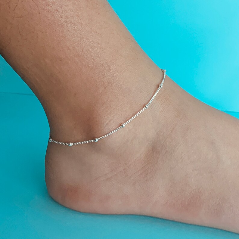 Sterling Silver Ball Anklet Curb