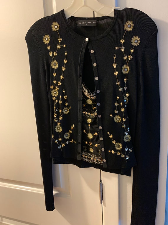 Vintage Karen Millen Black 2 Piece Sweater and Ca… - image 1