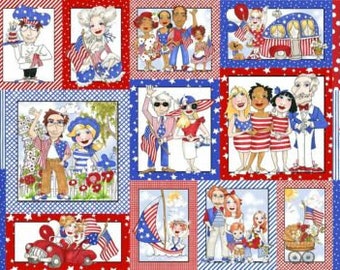 Loralie Designs USA Patriotic Ladies Men Red Wh Blue Cotton Fabric 24"X44" Panel