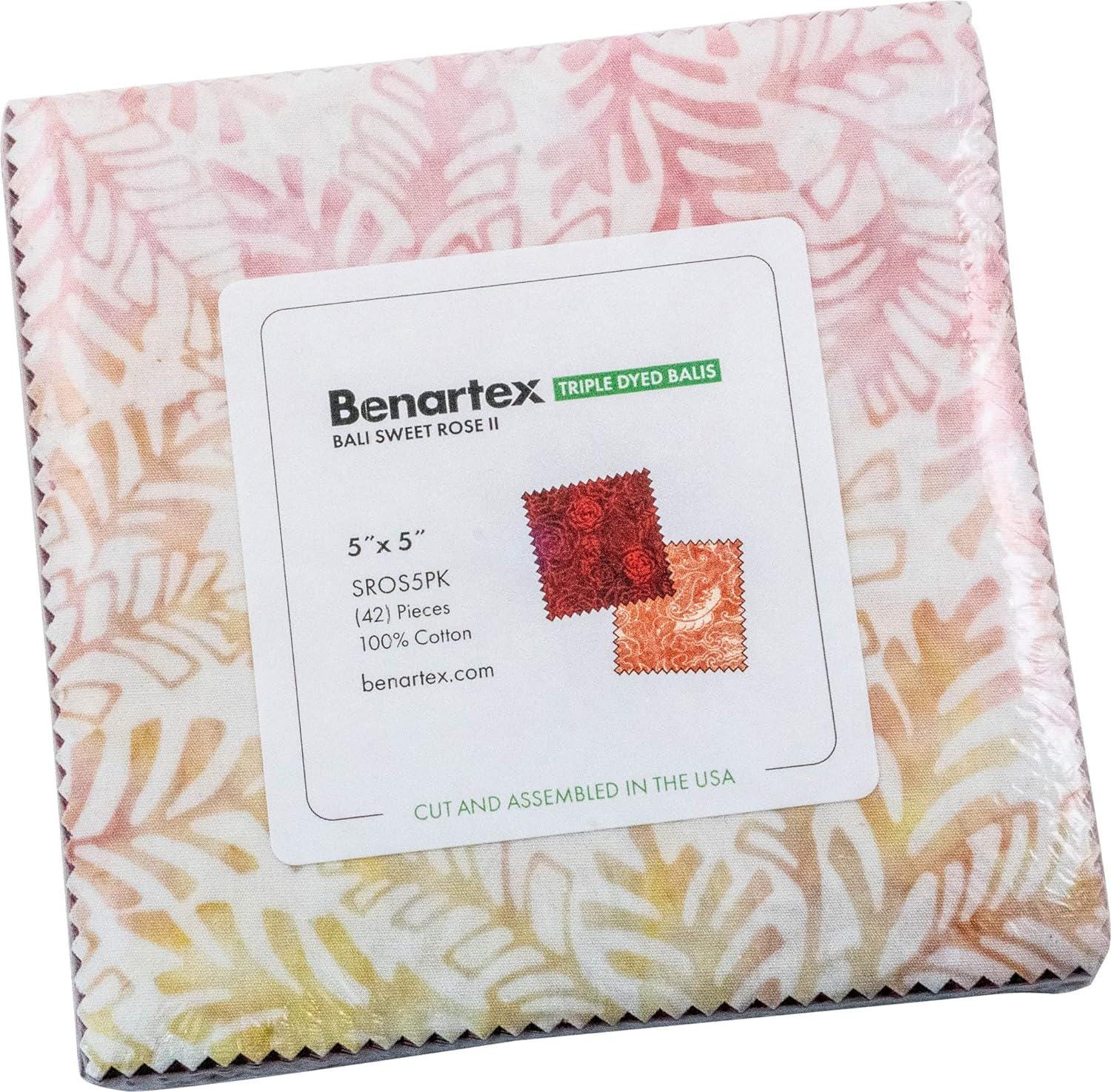 Benartex Fabrics Bali Batik Sweet Rose II Charm Pack 5x5 Squares  Sold by the package