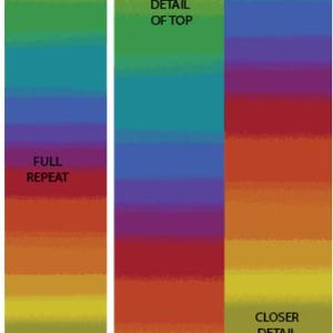 May include: A colorful abstract design with a gradient of colors, including green, blue, red, orange, and yellow. The text "FULL REPEAT", "CLOSER DETAIL OF TOP", and "CLOSER DETAIL OF BOTTOM" are visible.