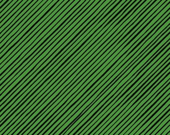 Loralie Designs Quirky Bias Stripe Green / Black Fabric from her &quot;New&quot; Snow Lady line BTY